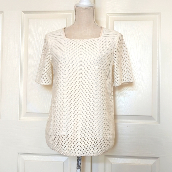 Tory Burch Chevron Textured White Blouse - Picture 1 of 5